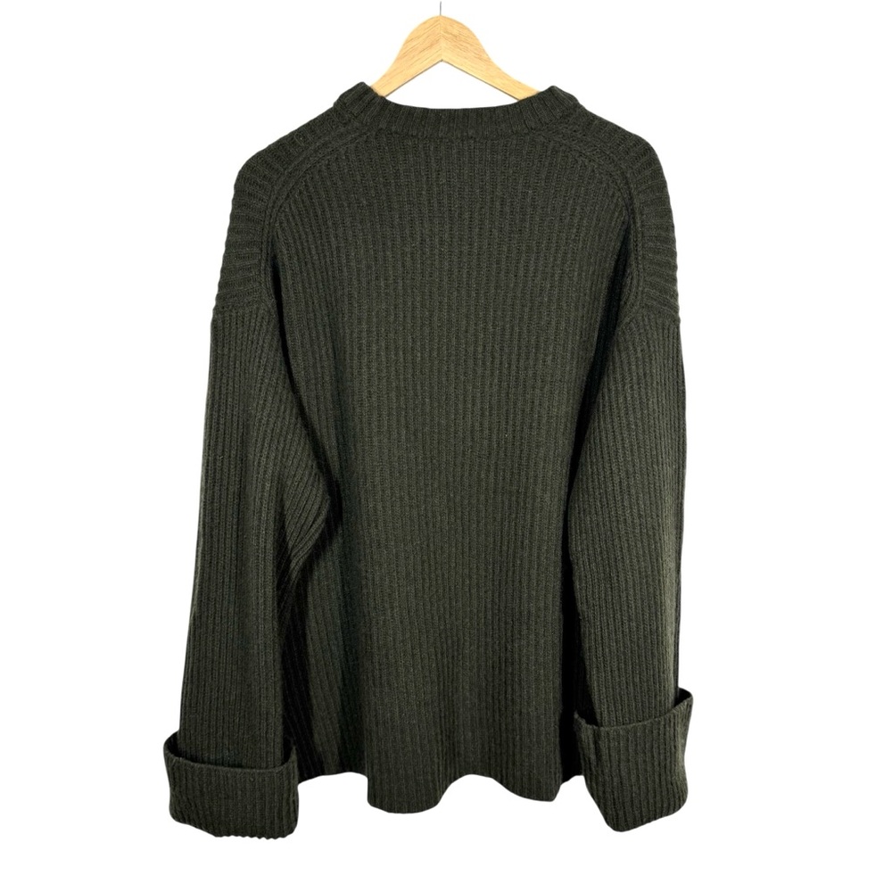 GANNI Recycled Ribbed Chunky Knit Relaxed Fit Sweater Wrist Cuff Dark Green L - Picture 4 of 11